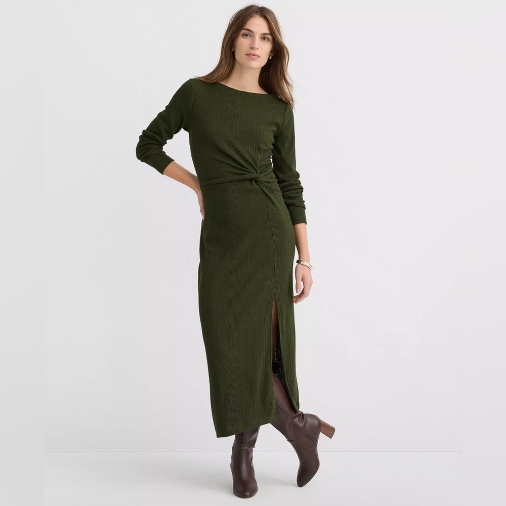 NWOT LOFT Ribbed Side Twist Midi Dress | Color Evergreen | Size Small